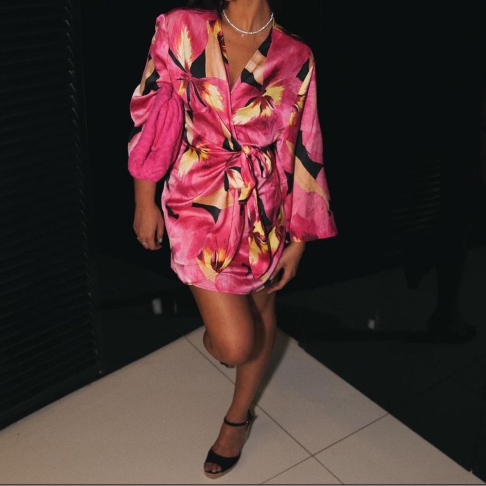 Satin Wrap-front Dress